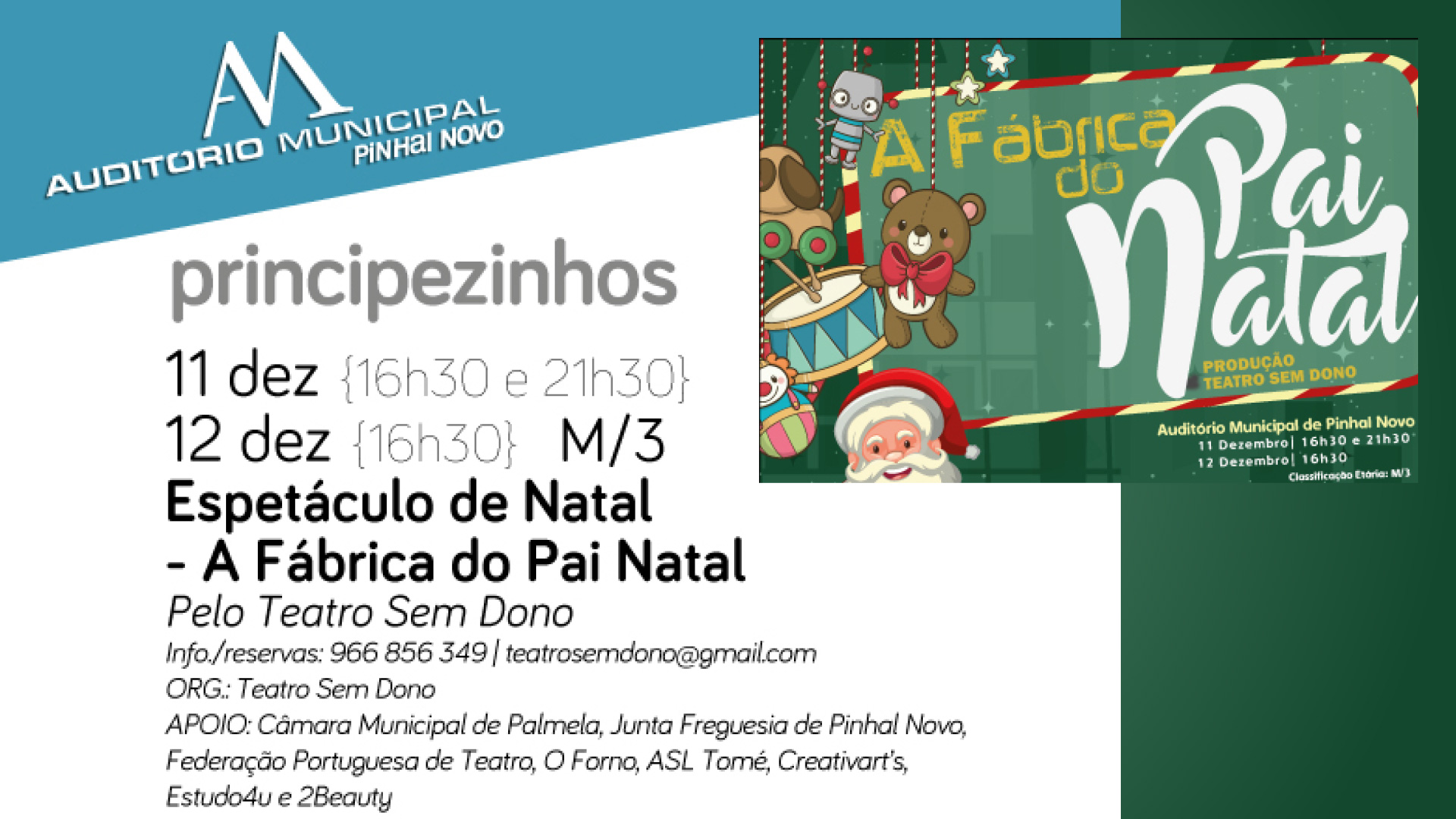 “A Fábrica do Pai Natal” para maiores de 3 anos no Auditório de Pinhal Novo