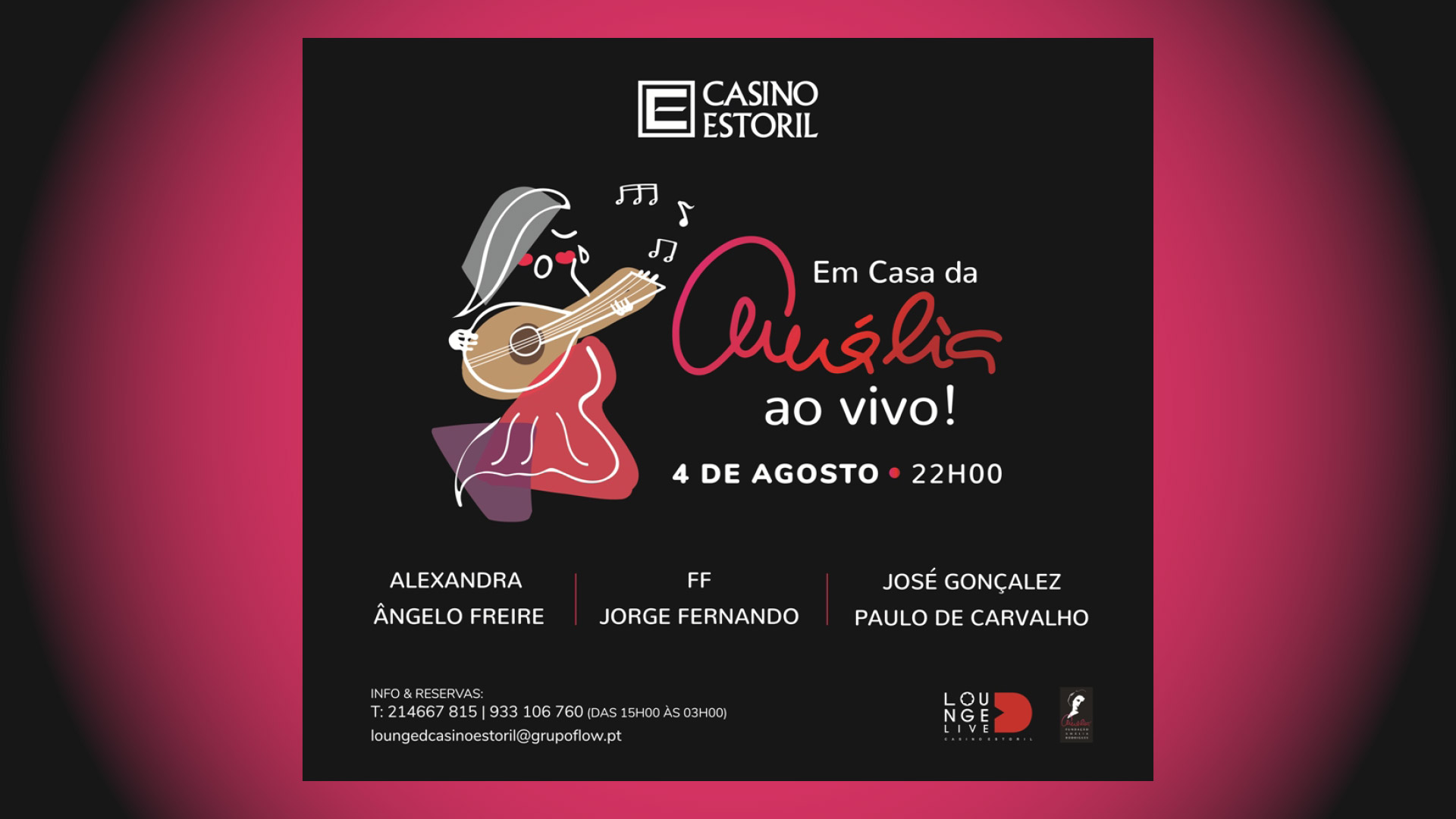 “Em Casa da Amália ao Vivo!”, dia 4 de agosto, no Lounge D do Casino Estoril